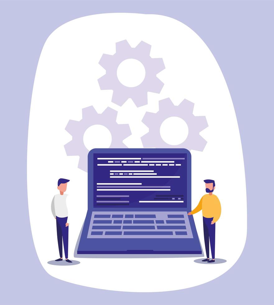 Digital laptop and men vector design