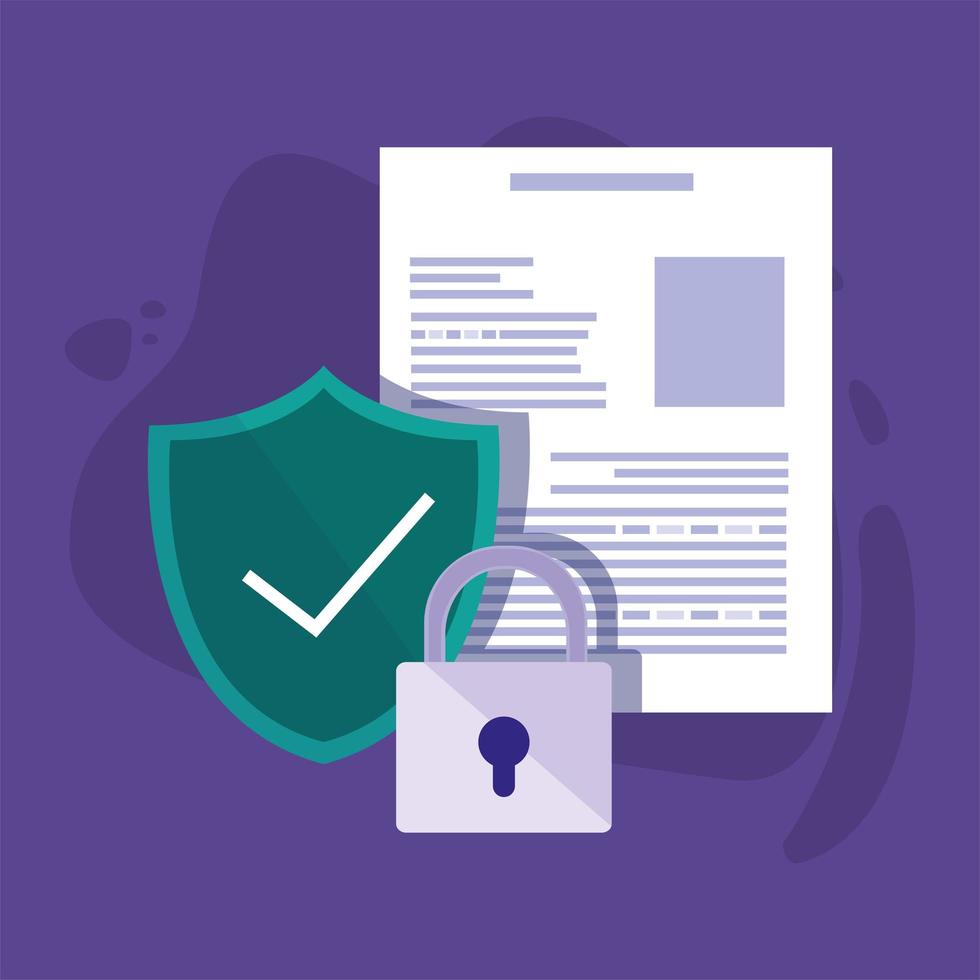 Data document shield and padlock vector design
