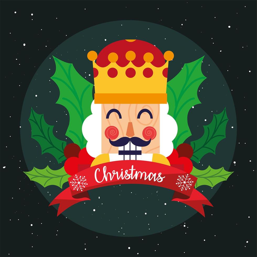 Merry christmas nutcracker with leaves vector design