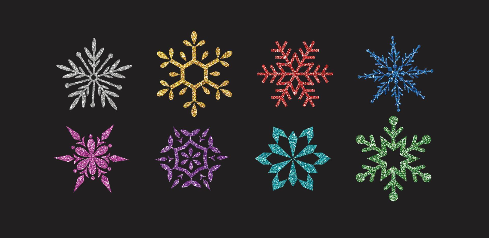 Set of glitter snowflakes vector