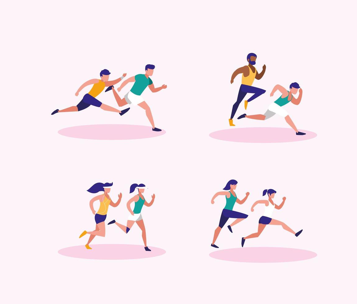 Women and men running vector design