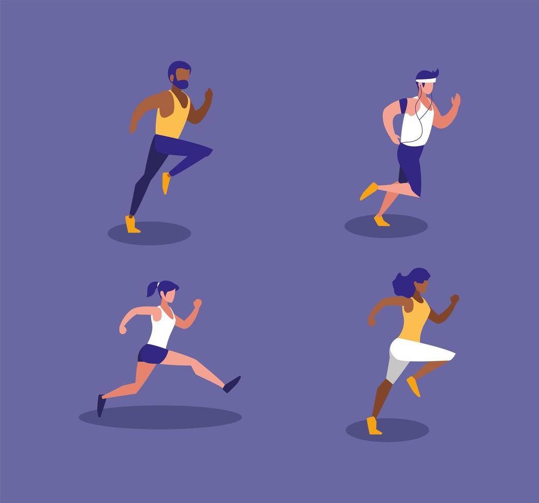 mujeres y hombres corriendo diseño vectorial vector