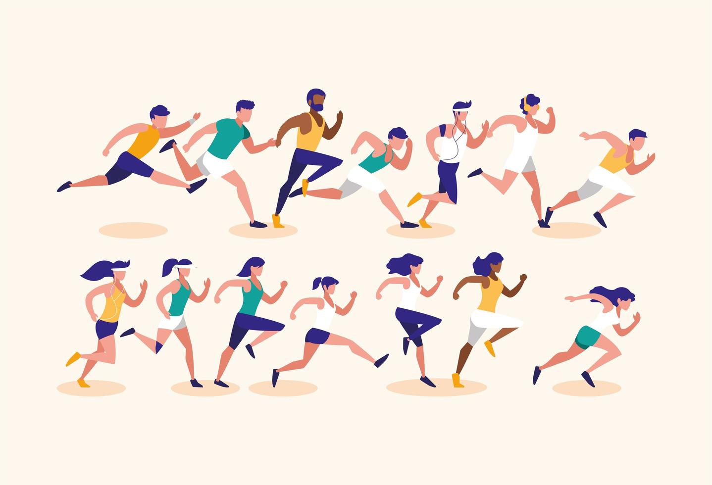 mujeres y hombres corriendo diseño vectorial vector