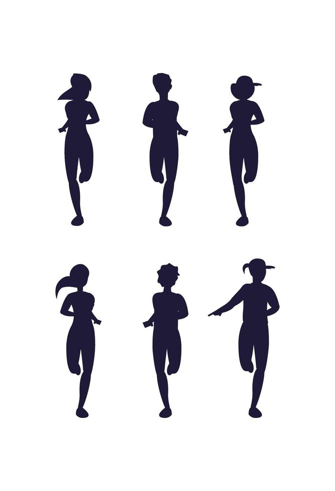 mujeres y hombres corriendo diseño vectorial vector