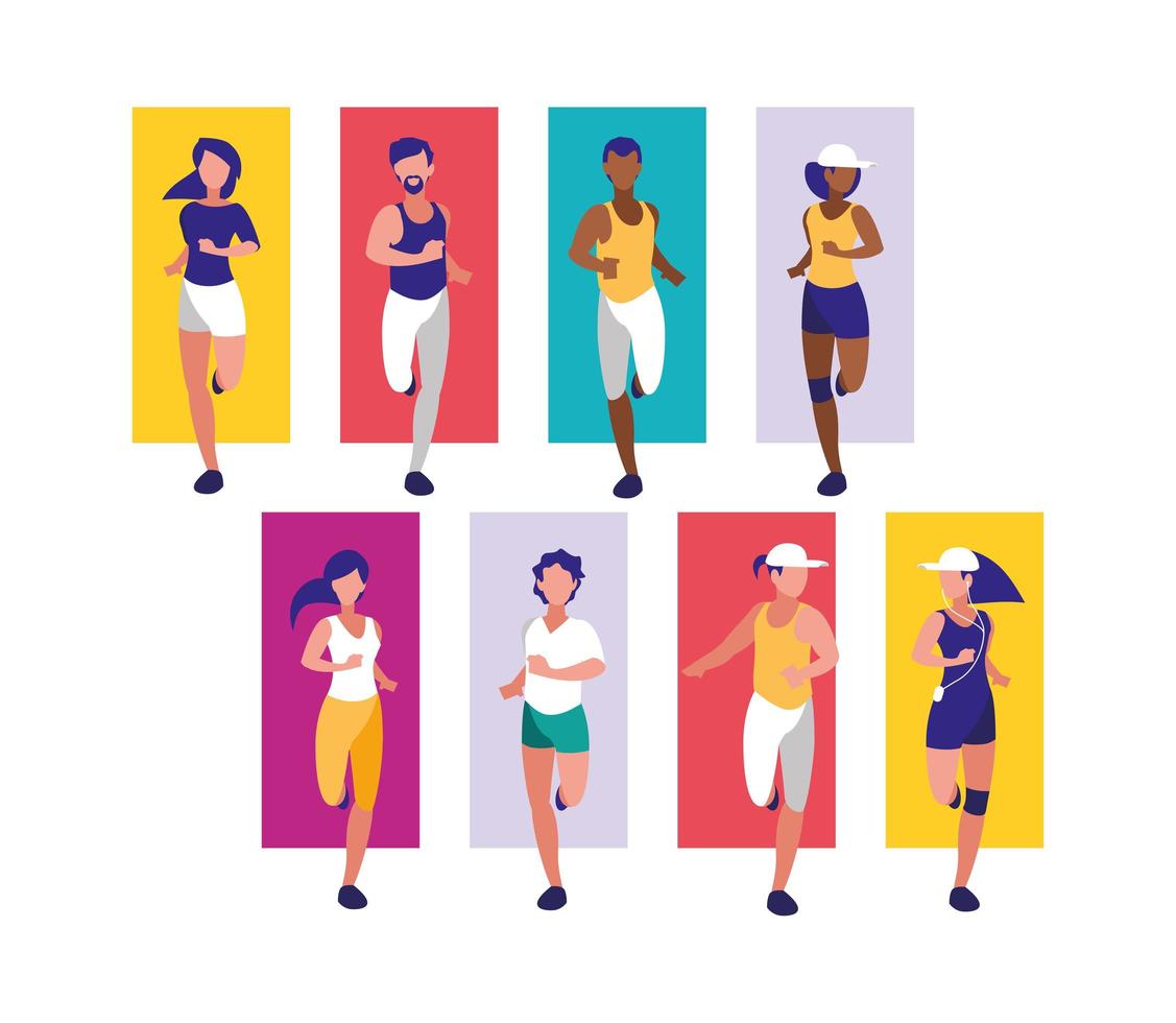 mujeres y hombres corriendo diseño vectorial vector