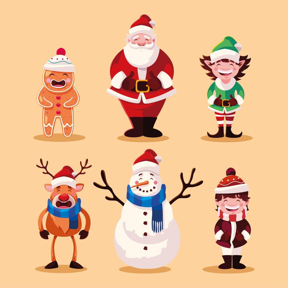 conjunto de iconos de navidad con santa claus y animales vector