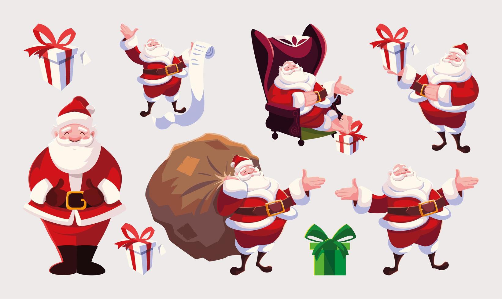 conjunto de iconos de santa claus en diferentes posiciones vector