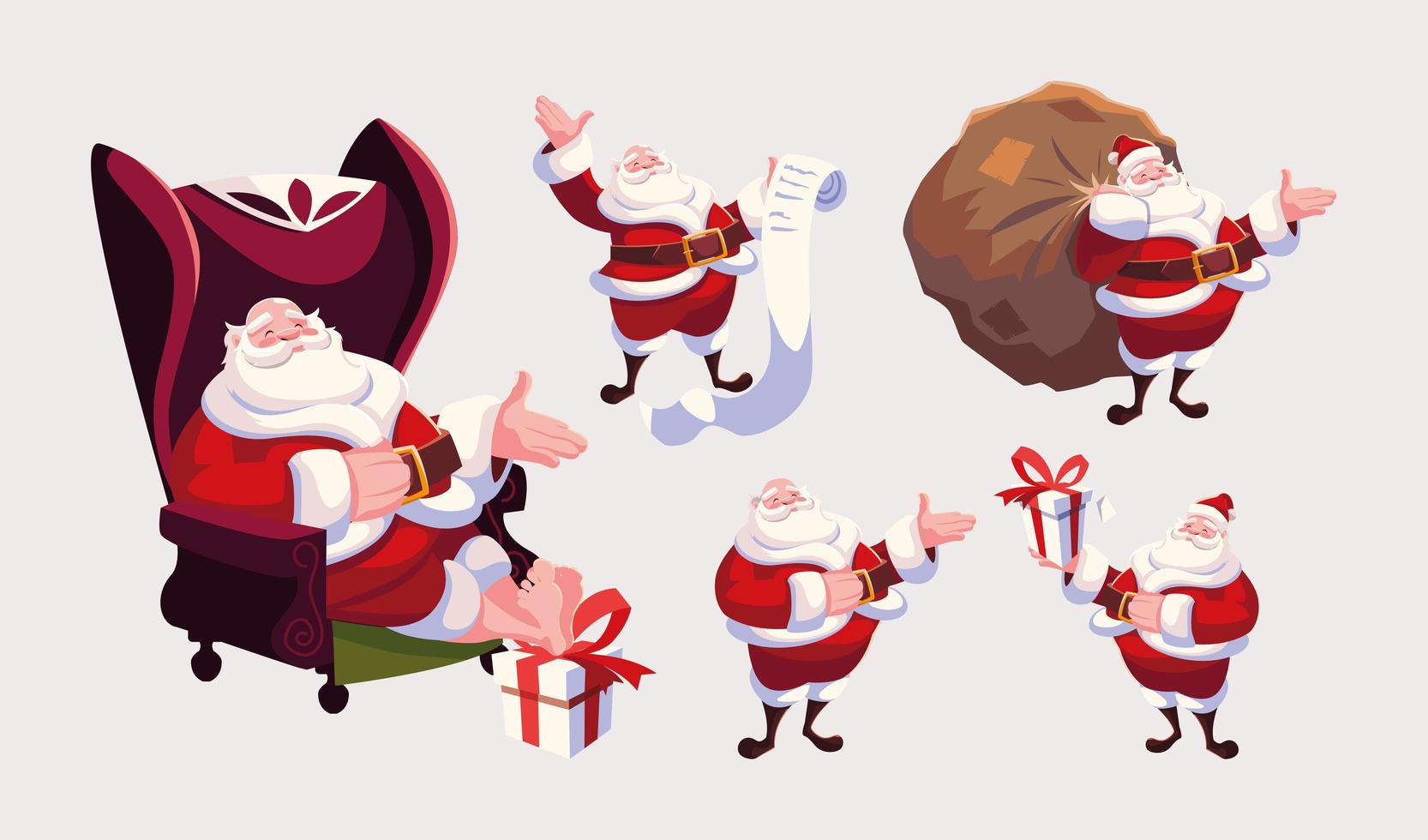 set of icons santa claus in different positions vector