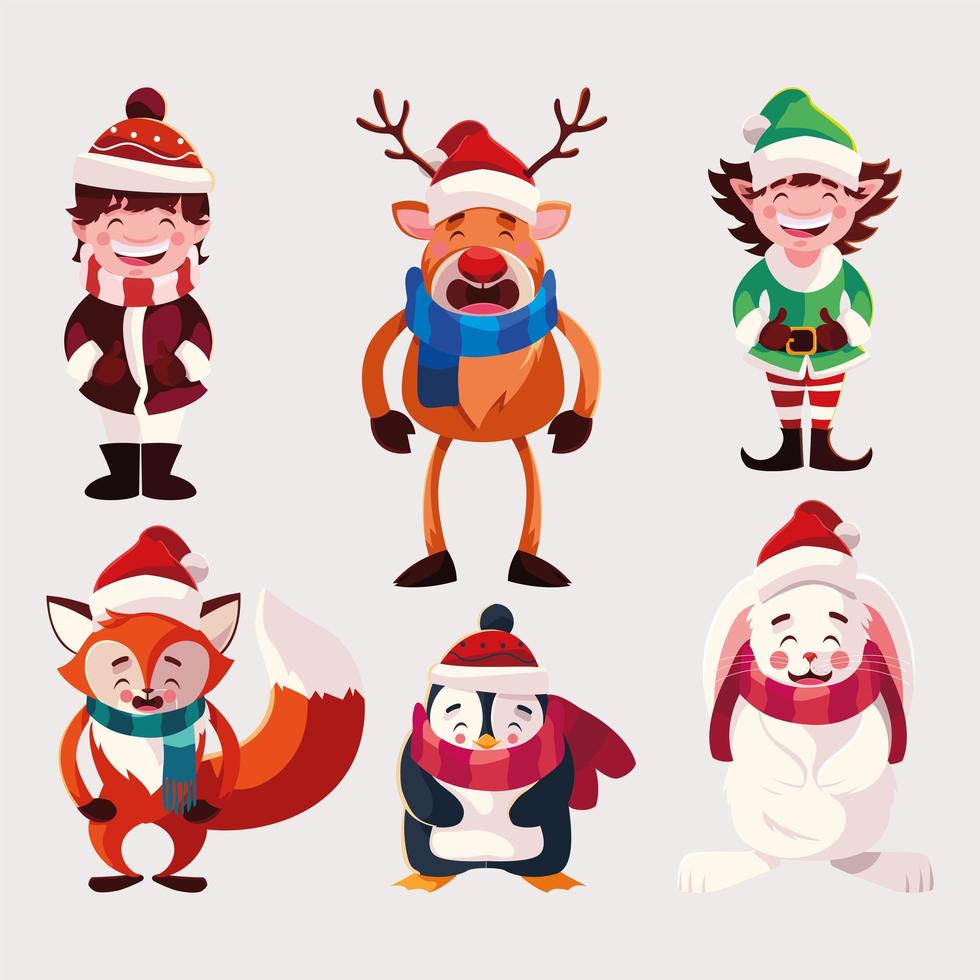set of icons christmas with animals vector