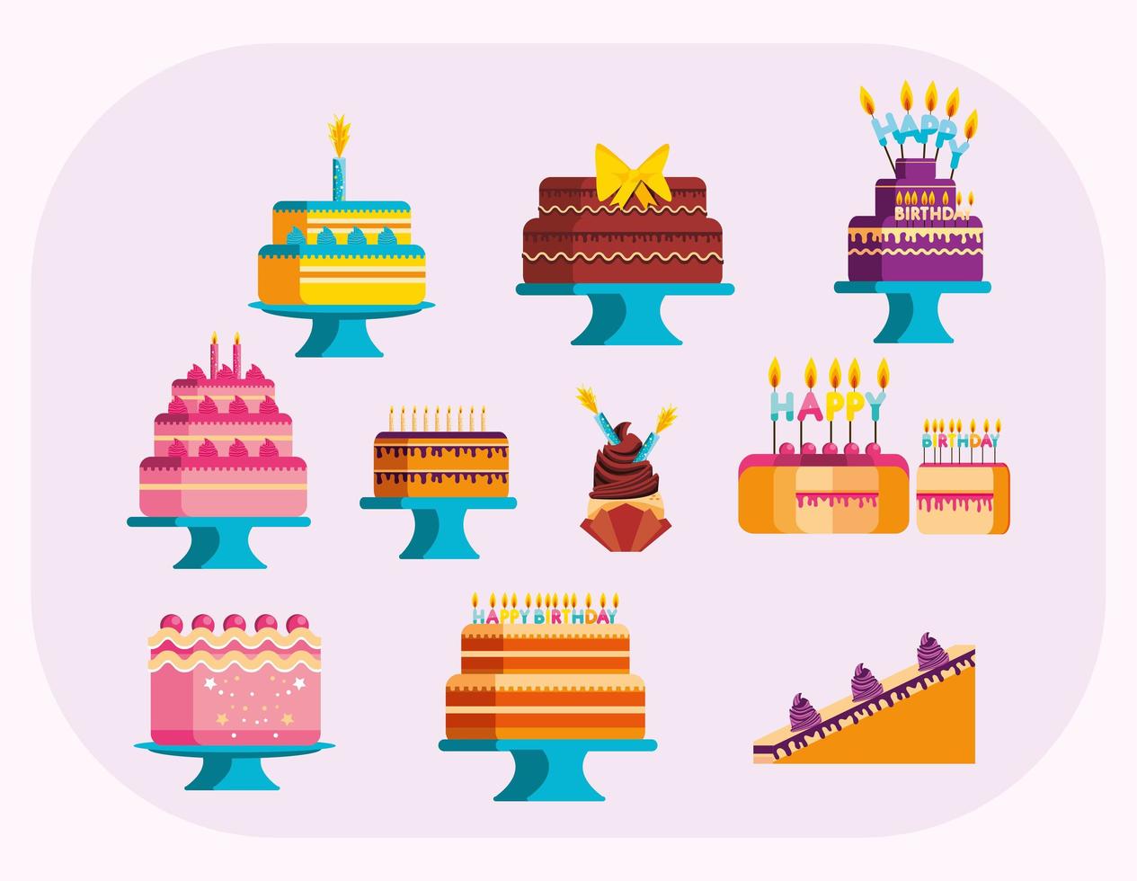 Happy birthday cakes vector design