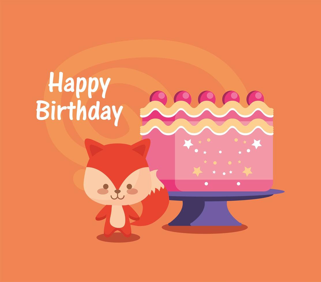 fox cartoon cake and happy birthday vector design