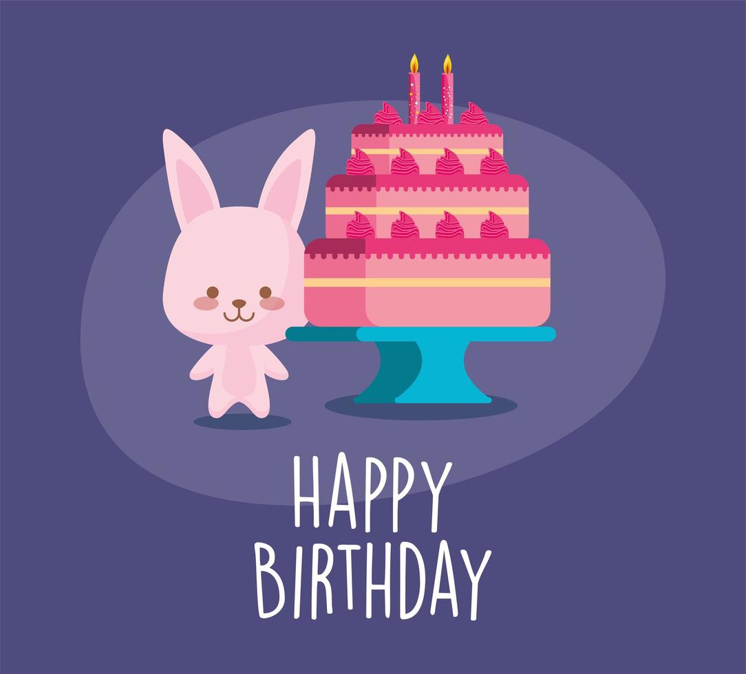 Pastel de dibujos animados de conejo y diseño de vector de feliz cumpleaños