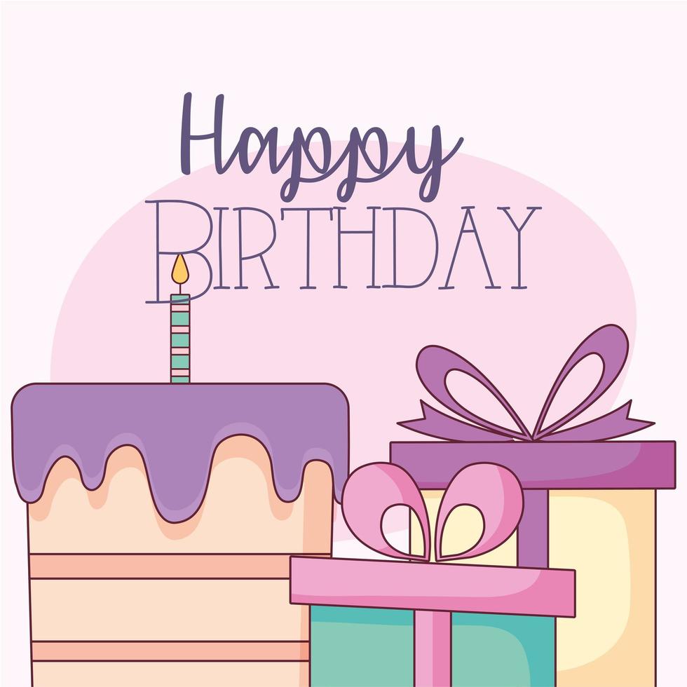 feliz cumpleaños pastel y regalos diseño vectorial vector