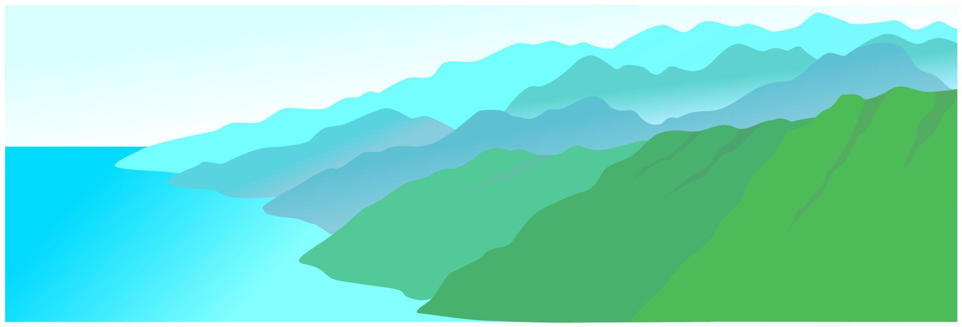 vector mountain ridges, sky and ocean