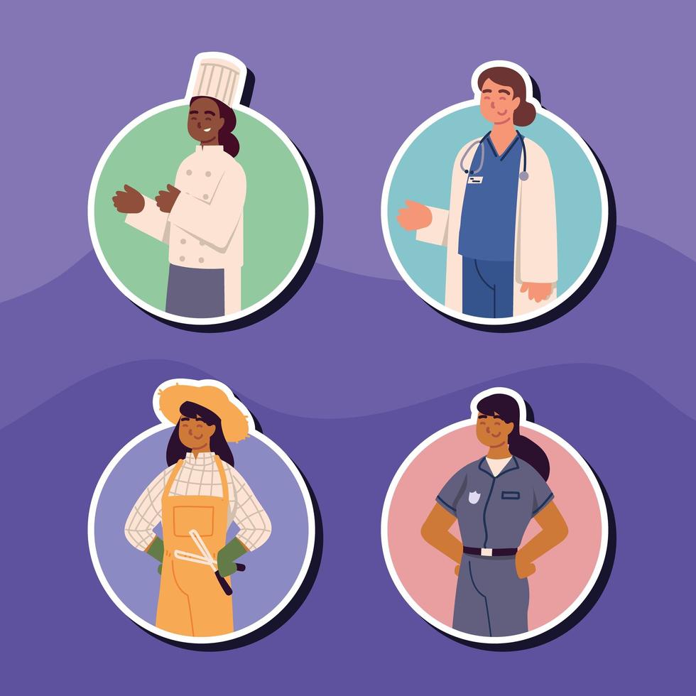 round icons women workers vector