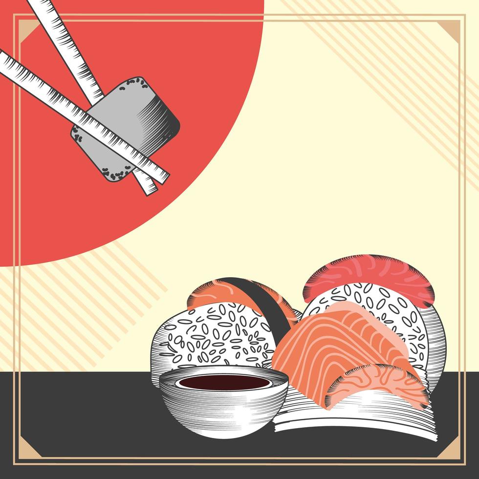 sushi with soy vector