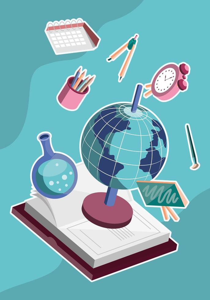 school stickers isometric vector