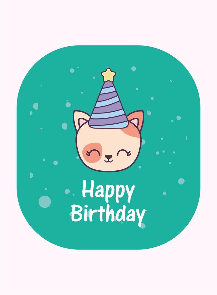 cat cartoon and happy birthday with hat vector design