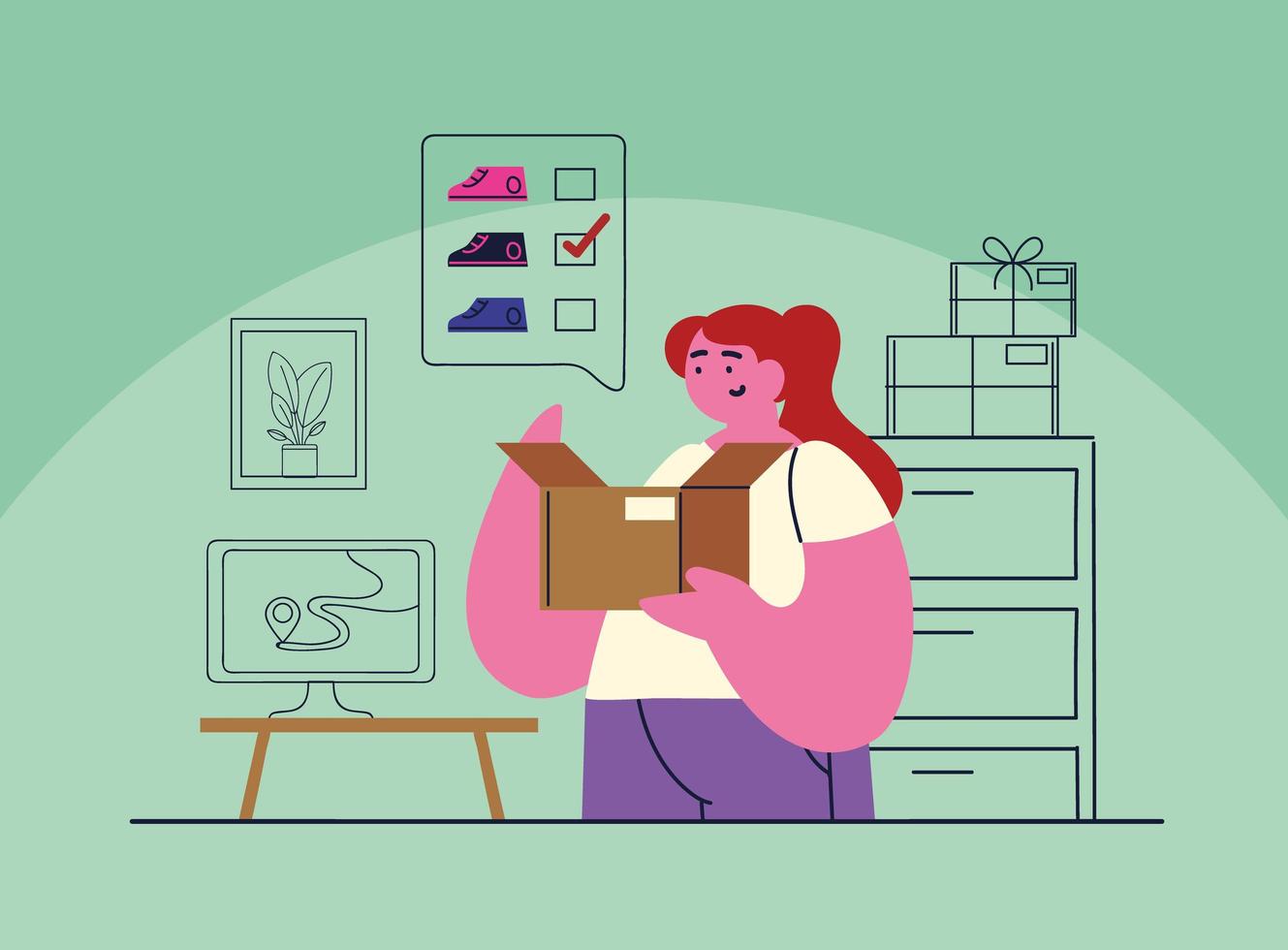 girl with online shopping box vector