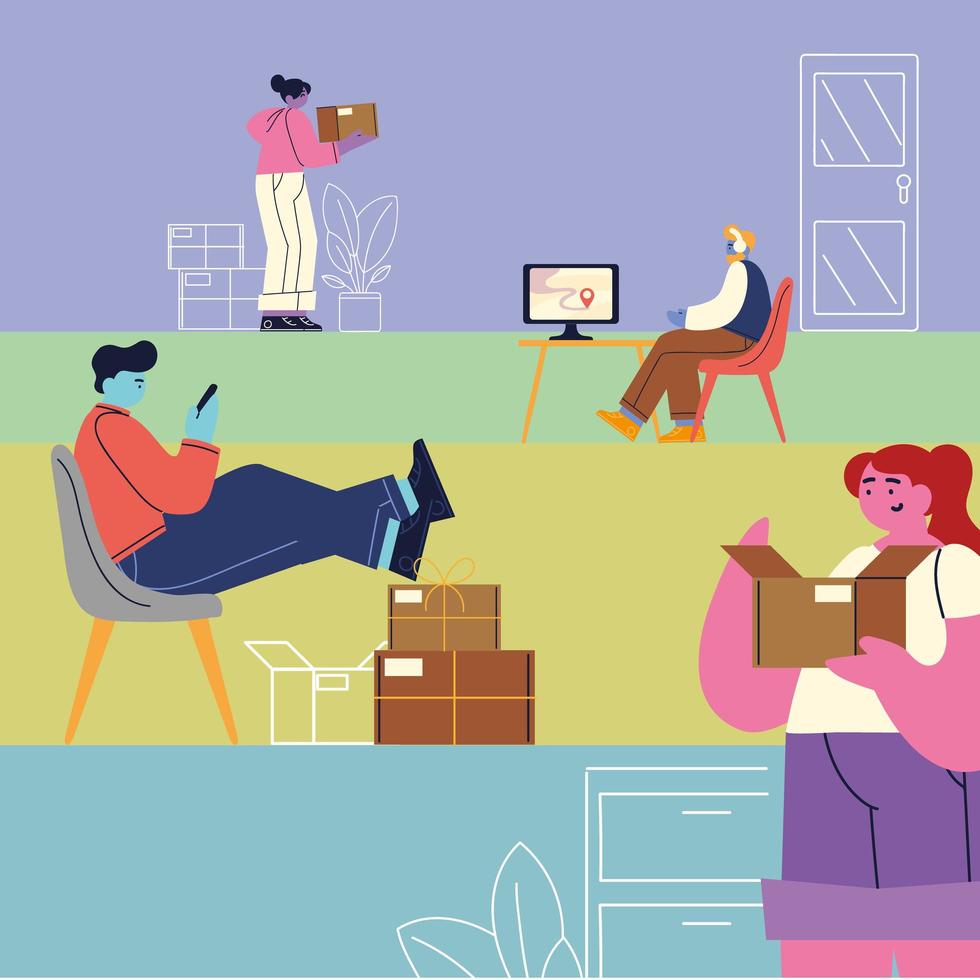 online shopping people at home vector