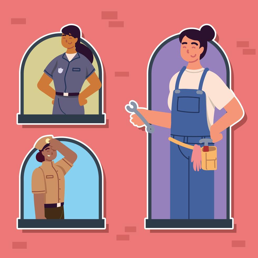 set women worker professions vector