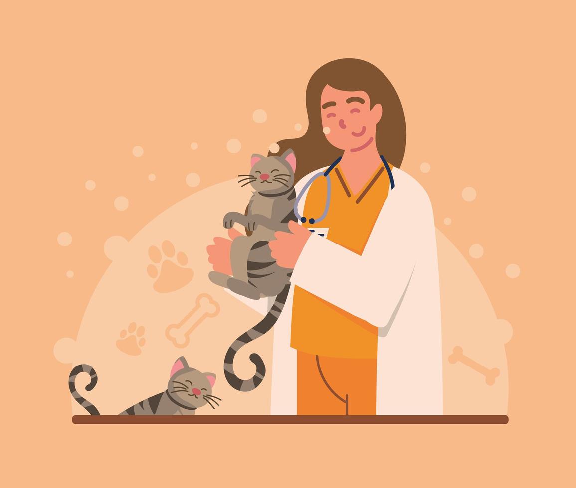 mujer veterinaria con gato vector