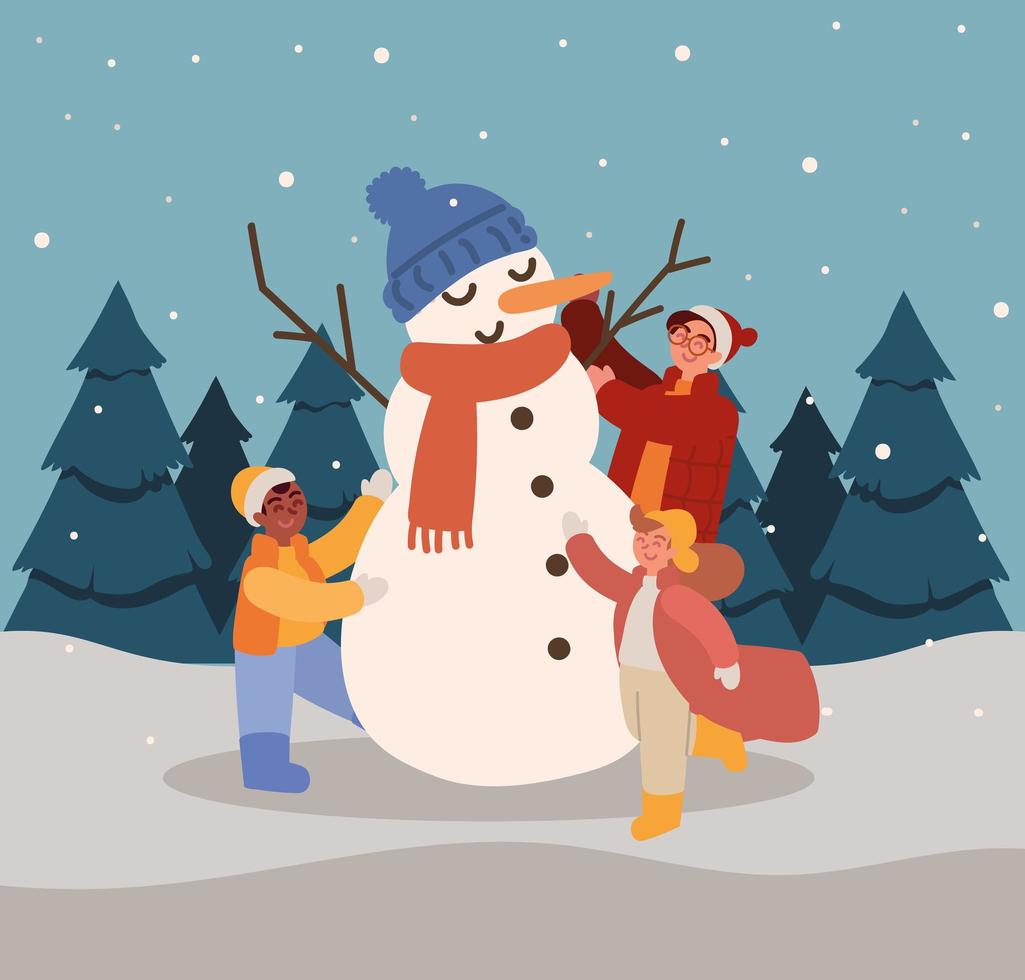 family making a snowman vector