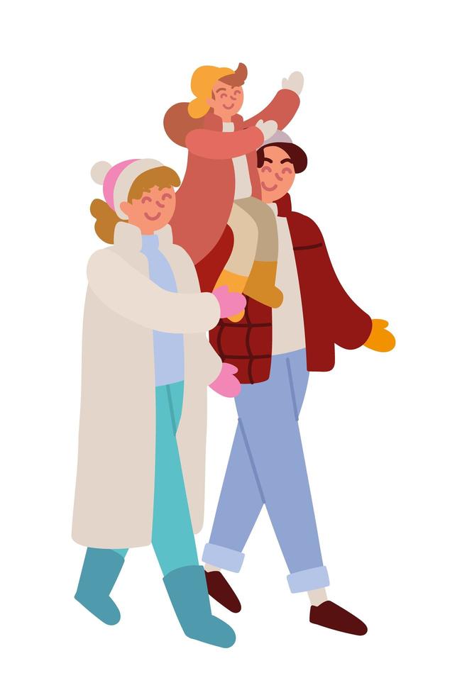 family with winter clothes vector