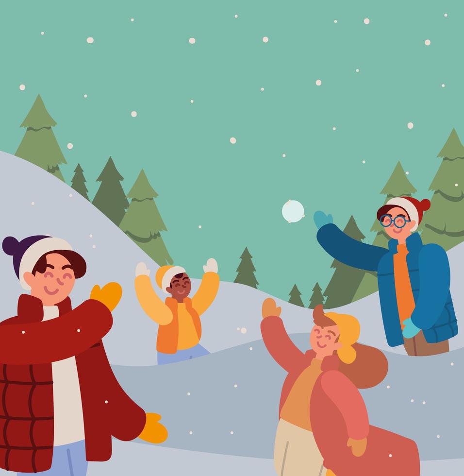 people in the snow vector