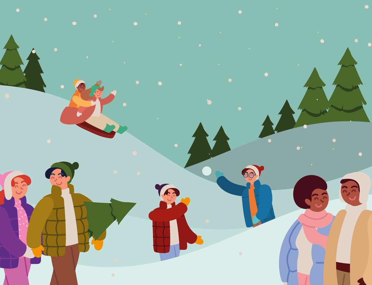people playing with snow vector