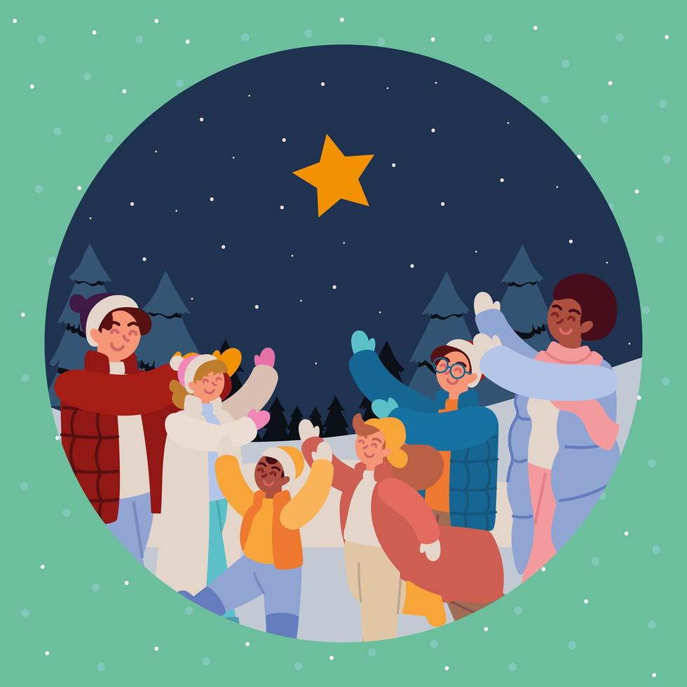 families and christmas star vector