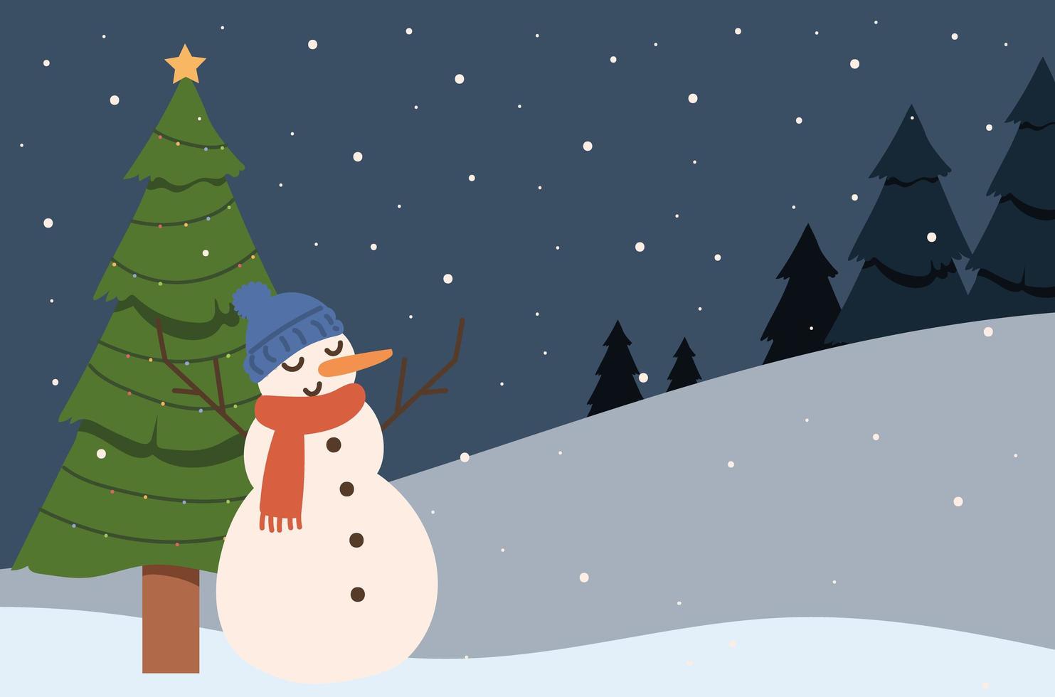 christmas tree and snowman vector