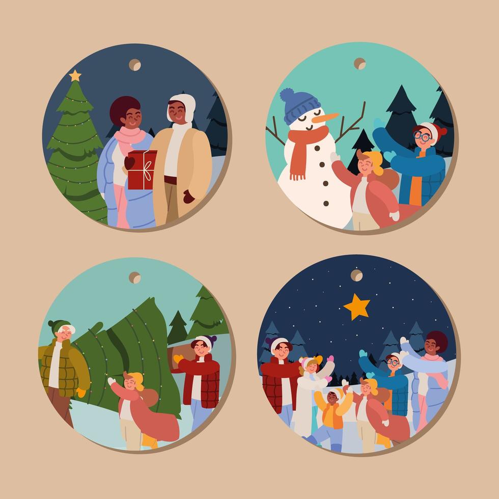 families and christmas season vector