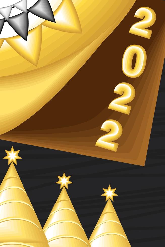 new year 2022 golden trees vector