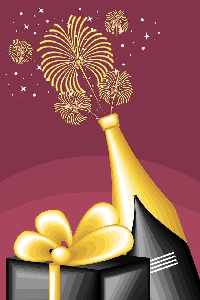 new year champagne and gifts vector