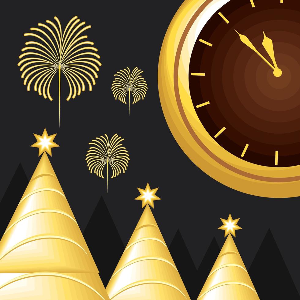 new year trees and clock vector