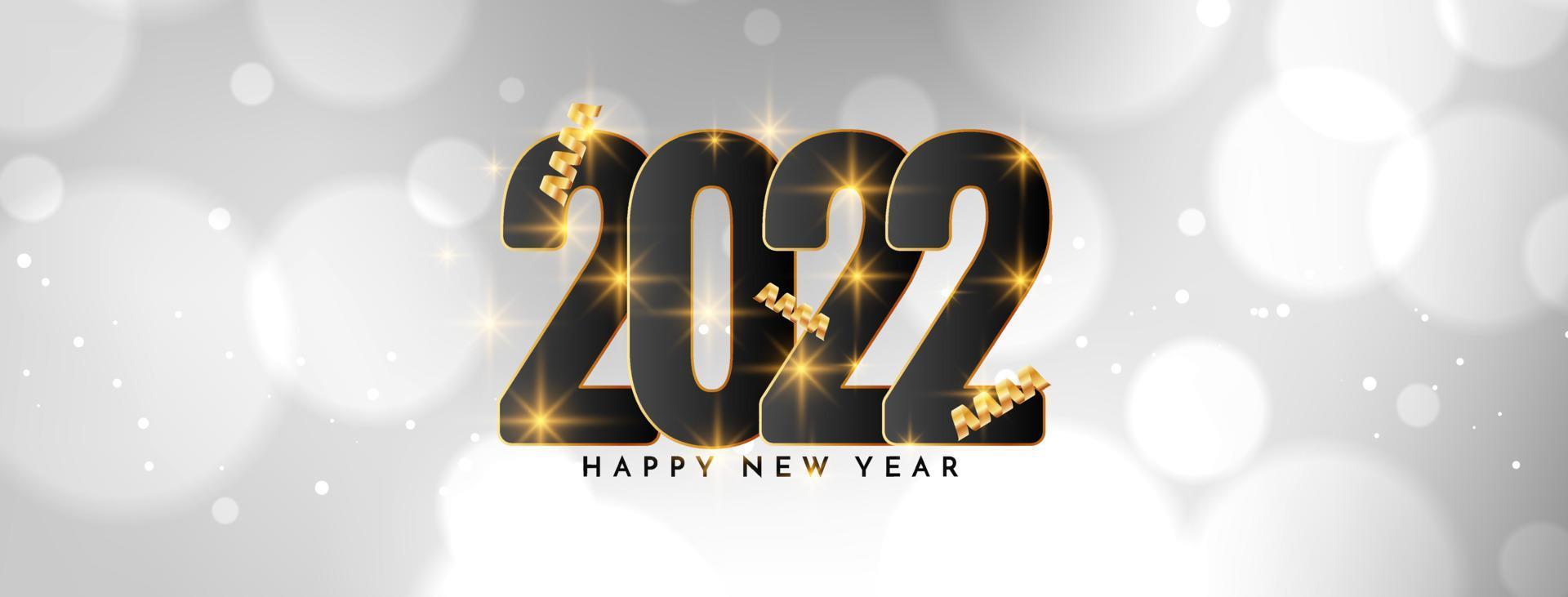 Happy new year 2022 white bokeh banner design vector