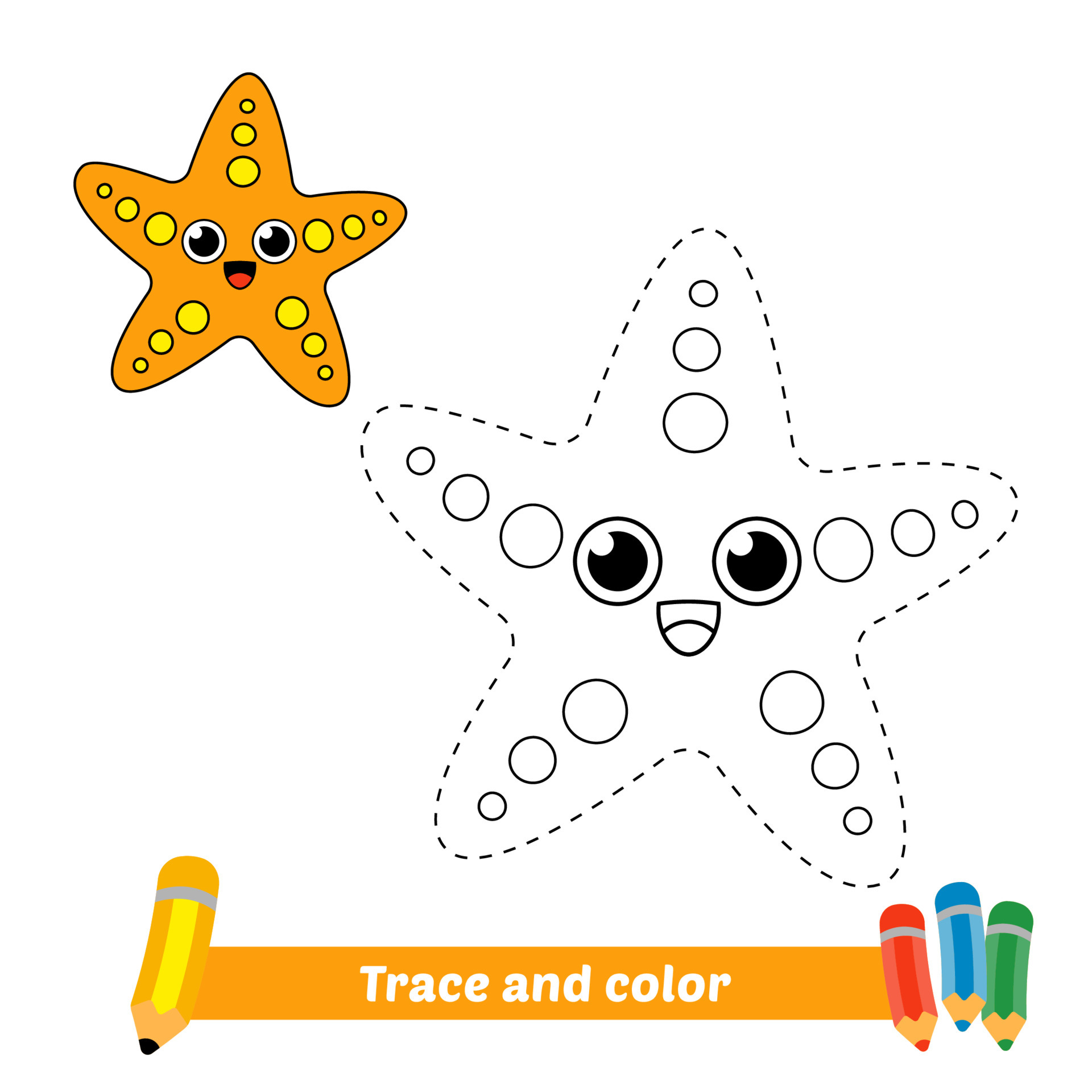 Trace and color for kids, starfish vector 4966035 Vector Art at Vecteezy