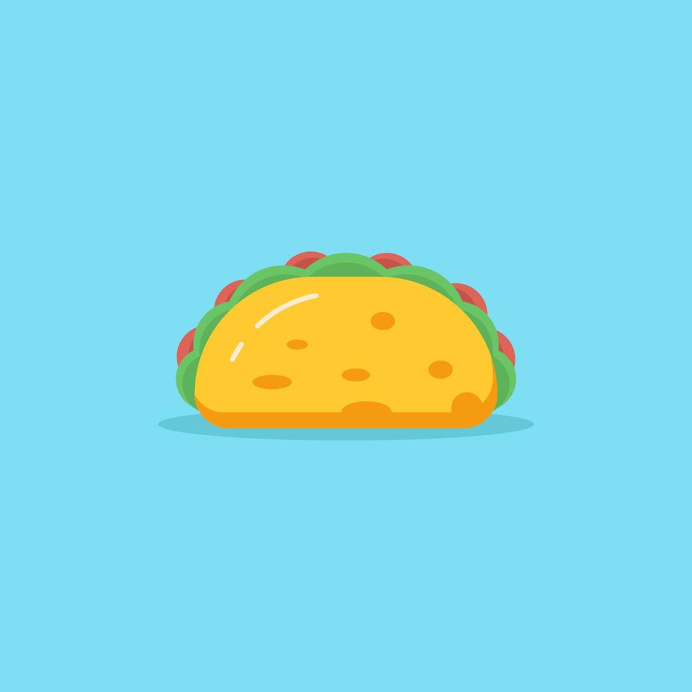 taco illustration with vegetable topping. taco icon vector illustration flat style, taco isolated design