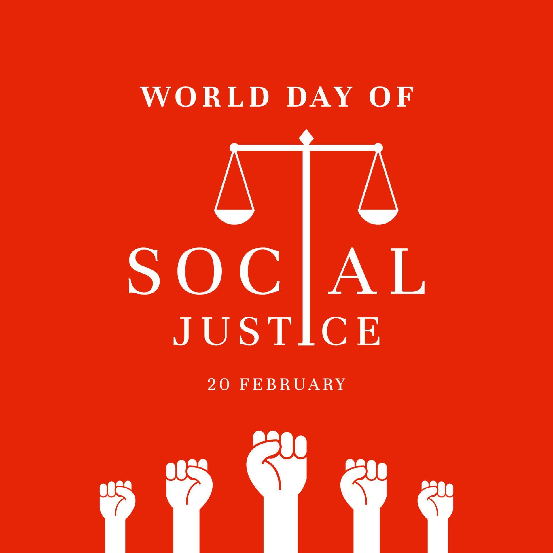 world day of social justice poster vector illustration on a red