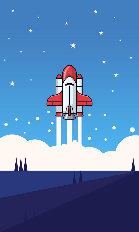 space shuttle illustration fly to space with background sky with stars vector
