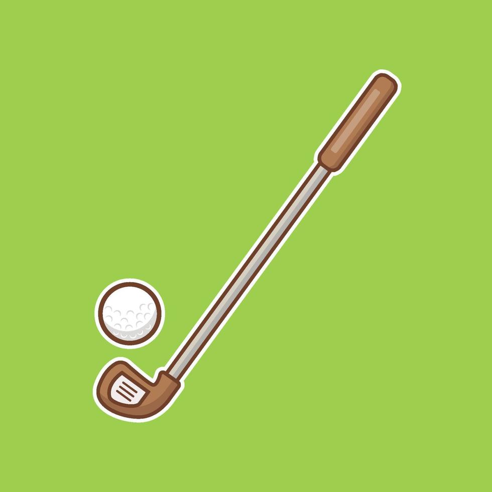 palo de golf y pelota de golf ilustración con sombra simple y estilo de línea, vector de golf, diseño aislado de golf, icono de golf