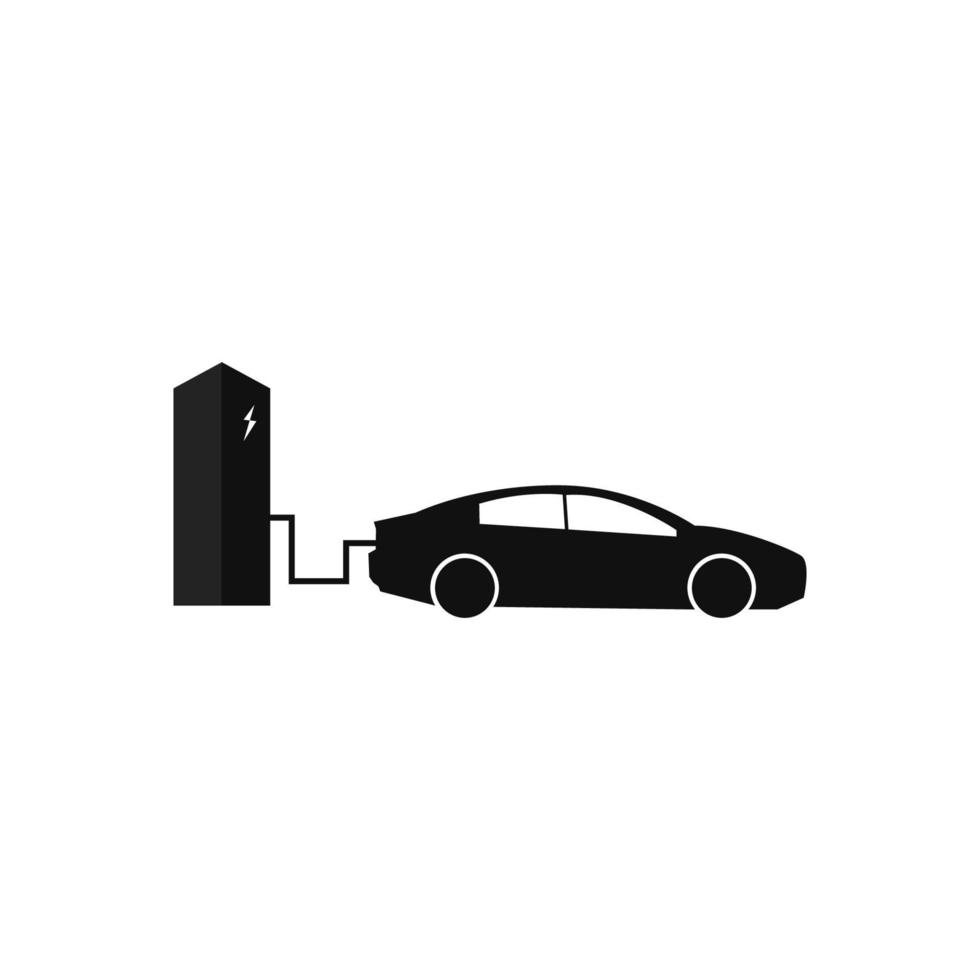 Ilustración de carga de coches eléctricos de silueta, diseño de coche eléctrico simple, icono de coche eléctrico vector