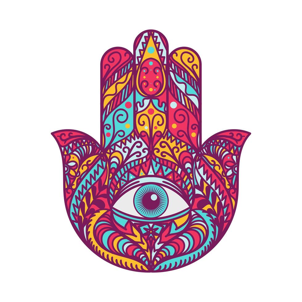 hamsa fatima mano tradición amuleto símbolo de color vector