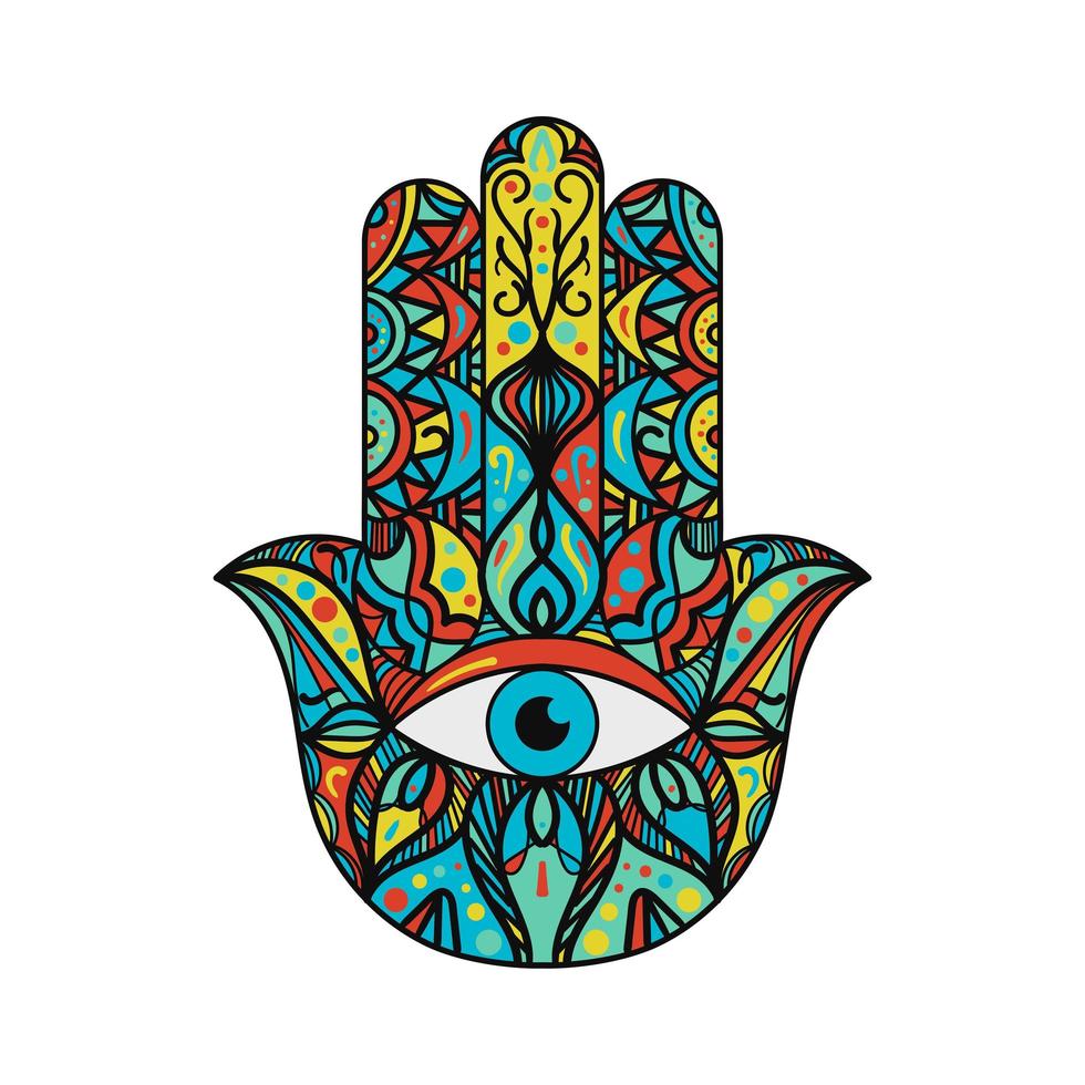 hamsa fatima mano tradición amuleto colorido símbolo vector