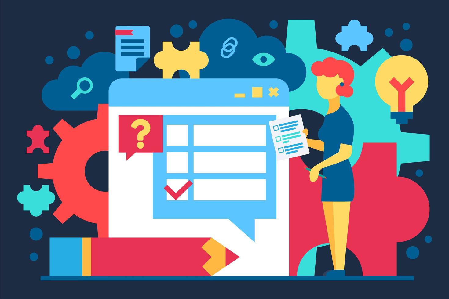 Character Woman Check Test in Internet Banner vector