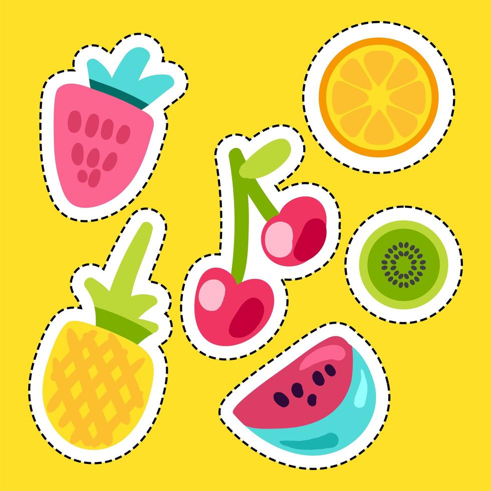 Sweet Tasty Summer Fruits And Berries Set vector