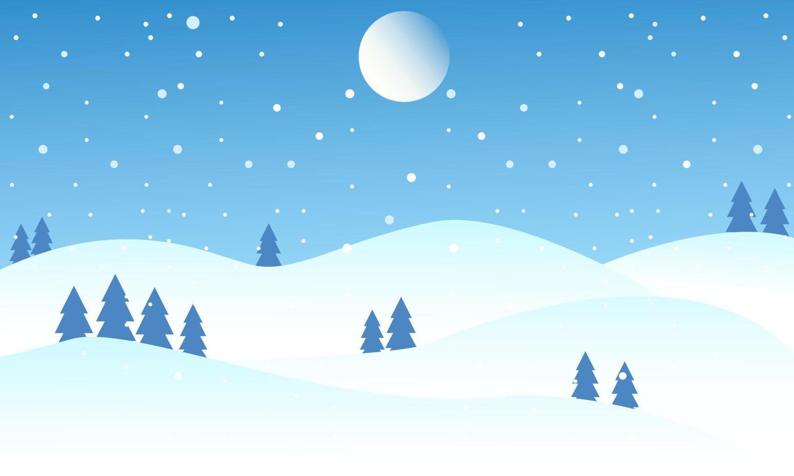 paisaje invernal tierras altas con la luna y nevando, pino vector