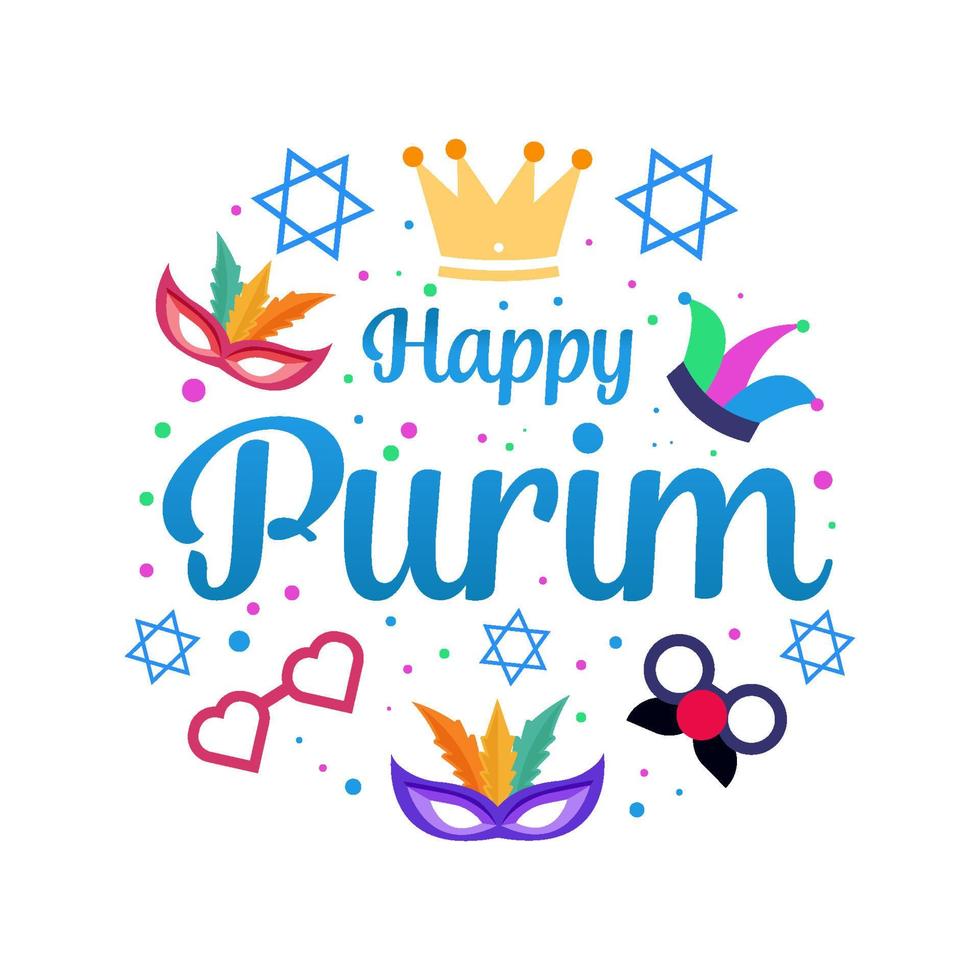 diseño plano feliz día de purim saludo. ilustración de diseño vectorial vector