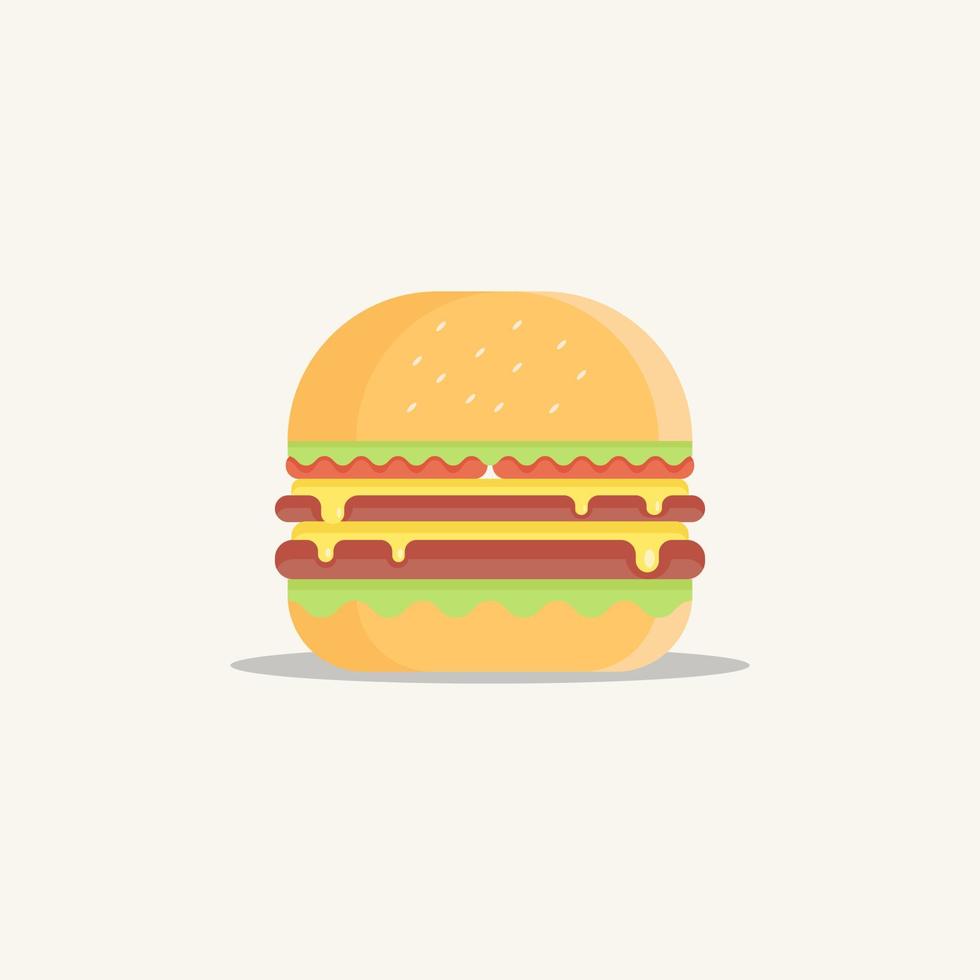 Ilustración de hamburguesa con queso con carne y verduras extra. Ilustración de comida chatarra, estilo plano de ilustración de hamburguesa vector